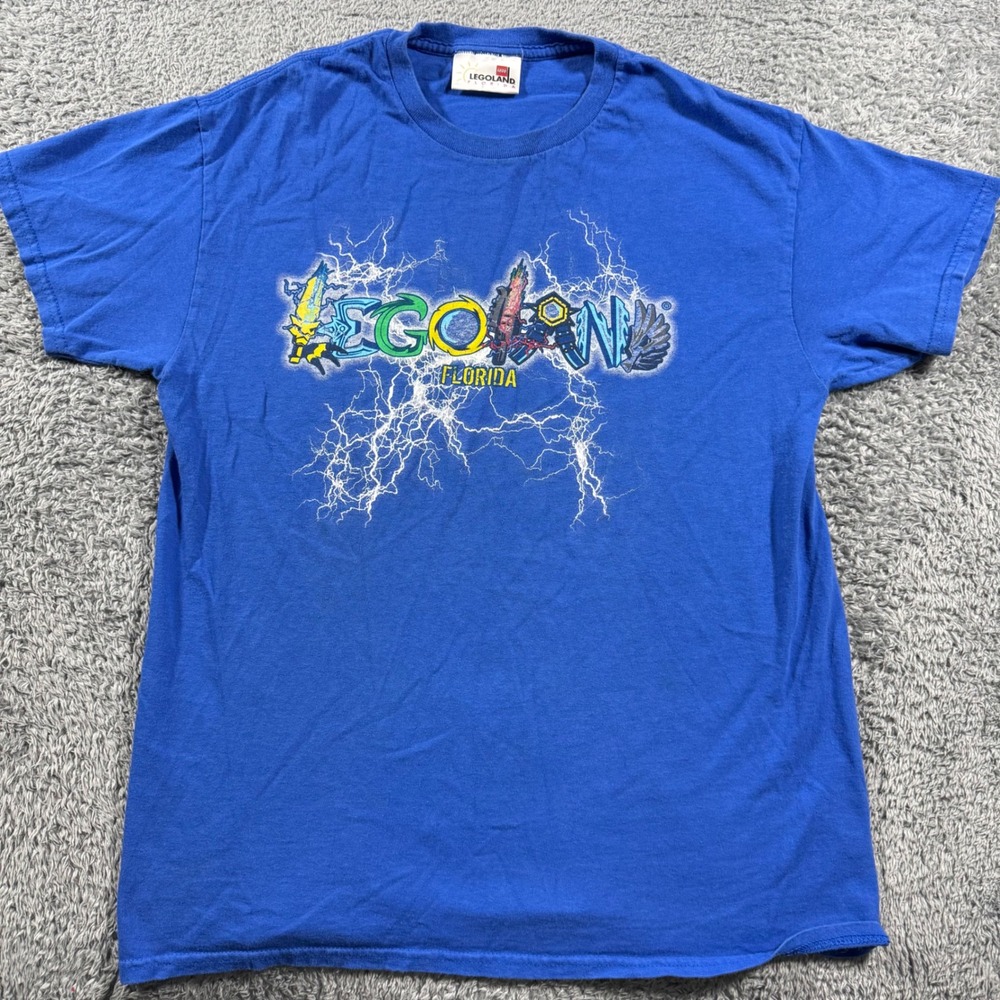 Legoland Florida T-Shirt Mens Medium Blue Graphic Lightning Souvenir‎ 2012 Tee